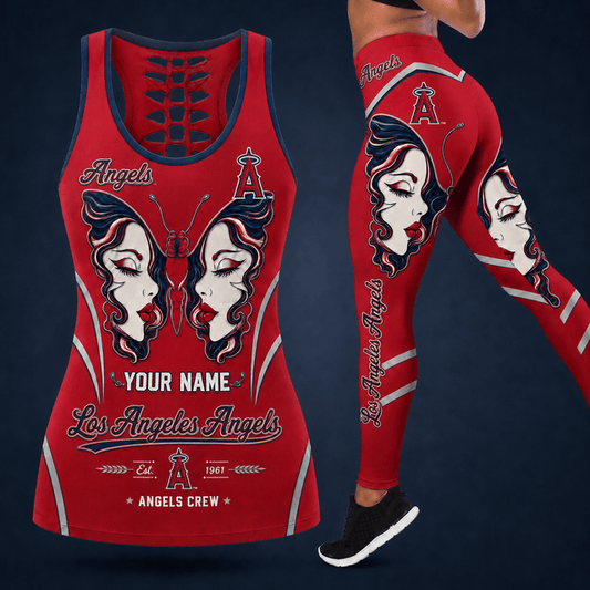 [HOMERUN DEAL] NEW CUSTOMIZED MLB27 LAA LOS ANGELES ANGELS HOLLOW TANK TOP & LEGGINGS SET