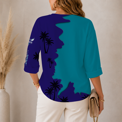 [HOT DEAL] NEW CUSTOMIZED NBA27 CHO CHARLOTTE HORNETS WOMEN'S V-NECK LONG SLEEVE SHIRT