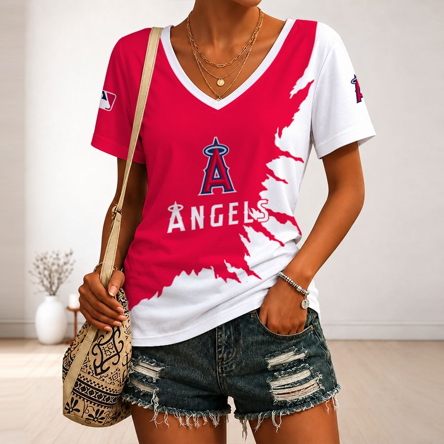 [HOMERUN DEAL] NEW CUSTOMIZED MLB27 LAA LOS ANGELES ANGELS V-NECK FEMALE SHIRT