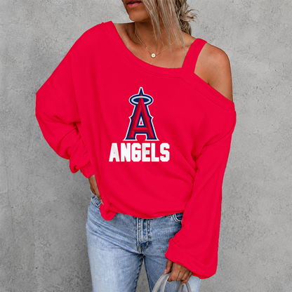 [HOMERUN DEAL] NEW CUSTOMIZED MLB27 LAA LOS ANGELES ANGELS WOMEN'S OFF-SHOULDER LONG SLEEVE SHIRT
