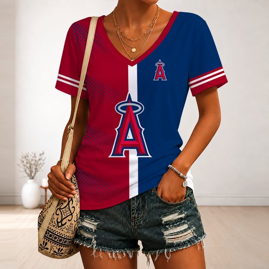 [HOMERUN DEAL] NEW CUSTOMIZED MLB27 LAA LOS ANGELES ANGELS V-NECK FEMALE SHIRT