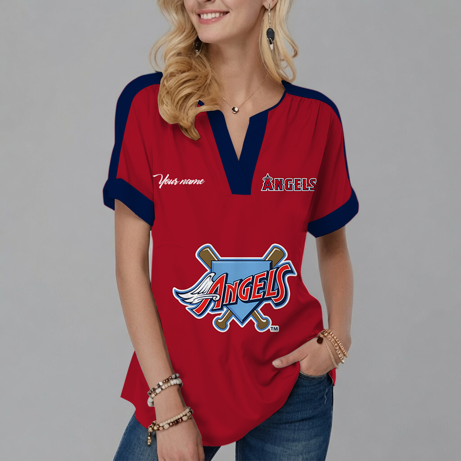 [HOMERUN DEAL] NEW CUSTOMIZED MLB27 LAA LOS ANGELES ANGELS V-NECK FEMALE SHIRT