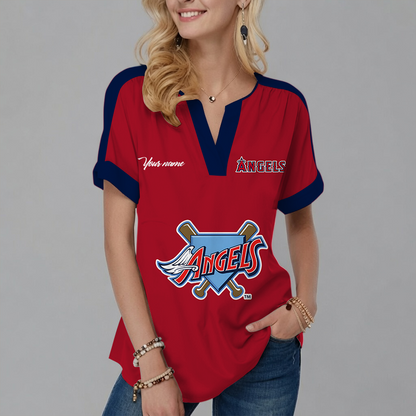 [HOMERUN DEAL] NEW CUSTOMIZED MLB27 LAA LOS ANGELES ANGELS V-NECK FEMALE SHIRT