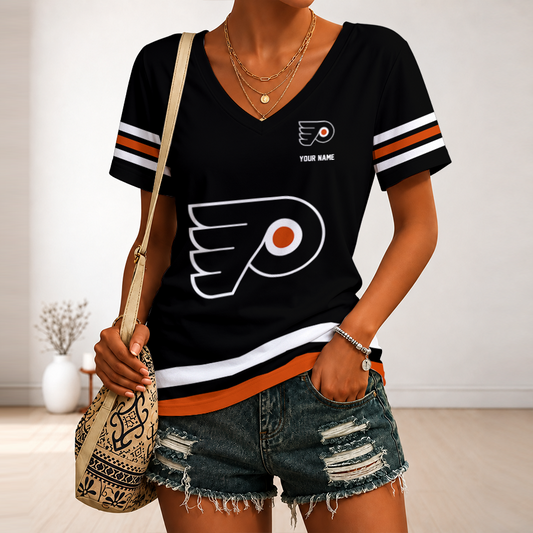 [PUCK DROP DEAL] NEW CUSTOMIZED NHL27 PPF PHILADELPHIA FLYERS V-NECK FEMALE SHIRT