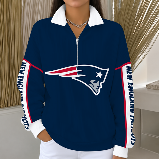 [TOUCHDOWN DEAL] NEW CUSTOMIZED NFL27 NEP NEW ENGLAND PATRIOTS QUARTER ZIP RIBBED SWEATER
