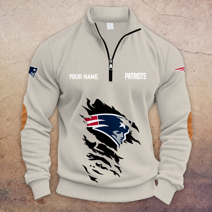 [TOUCHDOWN DEAL] NEW CUSTOMIZED NFL27 NEP NEW ENGLAND PATRIOTS MULTICOLOR STRIPED QUATER ZIP SWEATSHIRT