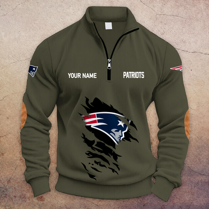 [TOUCHDOWN DEAL] NEW CUSTOMIZED NFL27 NEP NEW ENGLAND PATRIOTS MULTICOLOR STRIPED QUATER ZIP SWEATSHIRT