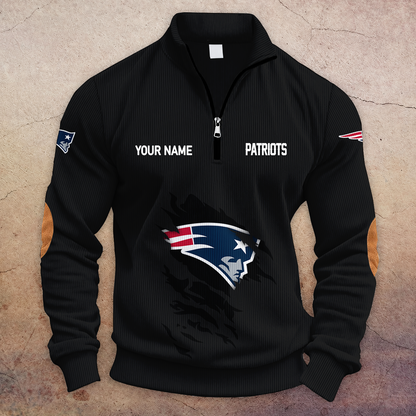 [TOUCHDOWN DEAL] NEW CUSTOMIZED NFL27 NEP NEW ENGLAND PATRIOTS MULTICOLOR STRIPED QUATER ZIP SWEATSHIRT