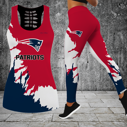 [TOUCHDOWN DEAL] NEW CUSTOMIZED NFL27 NEP NEW ENGLAND PATRIOTS HOLLOW TANK TOP & LEGGINGS SET