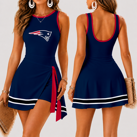 [TOUCHDOWN DEAL] NEW CUSTOMIZED NFL27 NEP NEW ENGLAND PATRIOTS WOMEN'S SUMMER SKORT DRESS