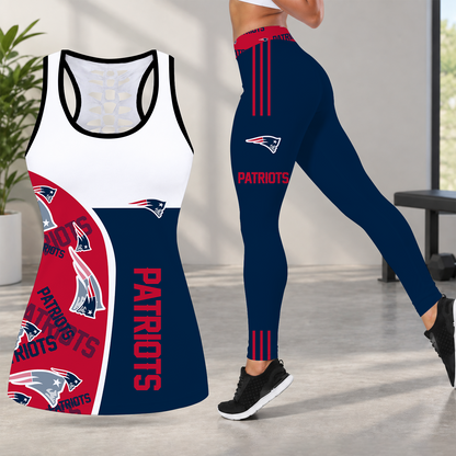 [TOUCHDOWN DEAL] NEW CUSTOMIZED NFL27 NEP NEW ENGLAND PATRIOTS HOLLOW TANK TOP & LEGGINGS SET