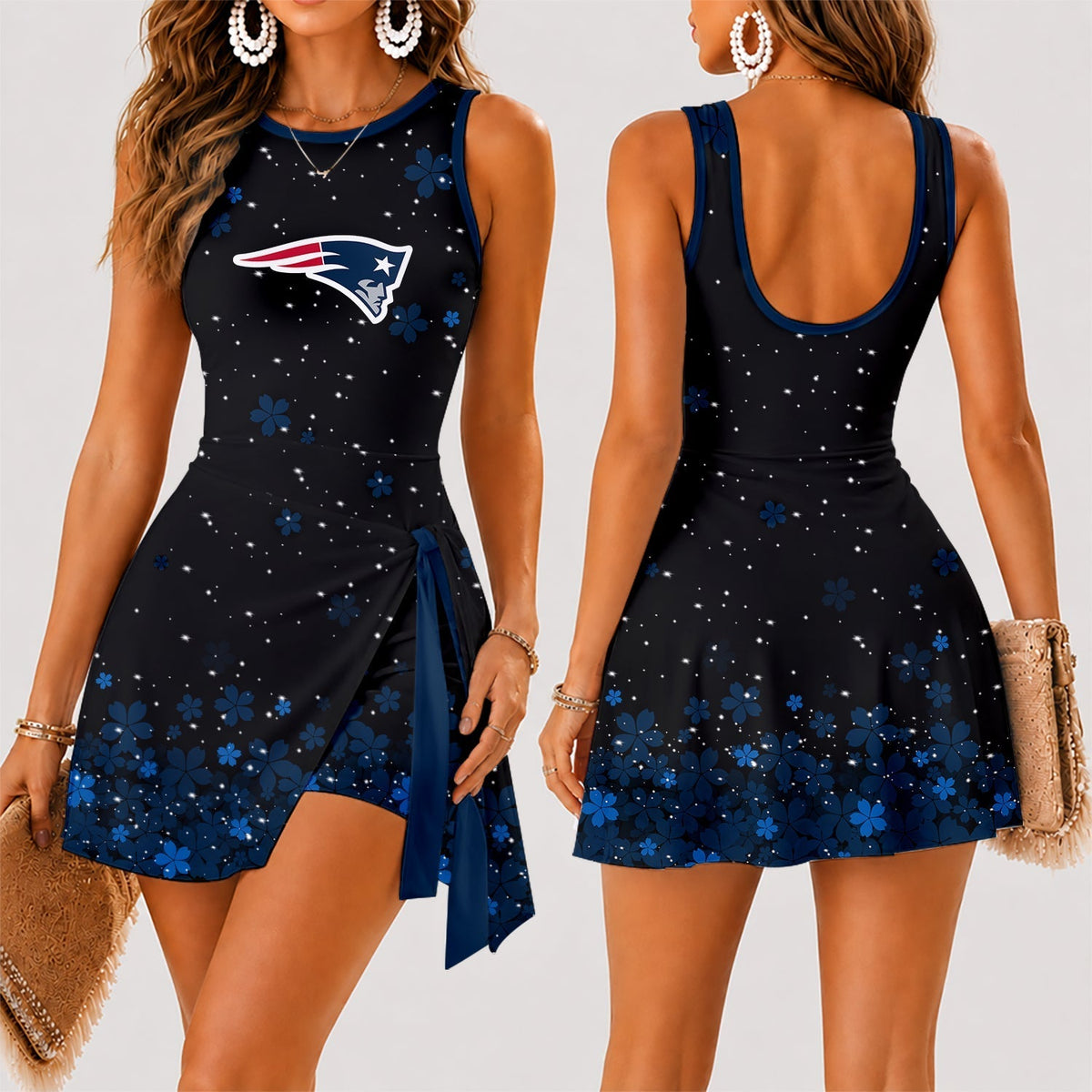 [TOUCHDOWN DEAL] NEW CUSTOMIZED NFL27 NEP NEW ENGLAND PATRIOTS WOMEN'S SUMMER SKORT DRESS