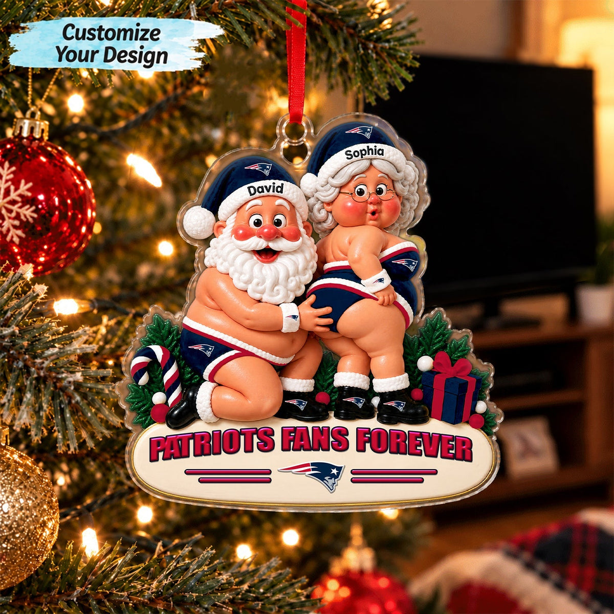 [TOUCHDOWN DEAL] NEW CUSTOMIZED NFL27 NEP NEW ENGLAND PATRIOTS CHRISTMAS ACRYLIC ORNAMENT
