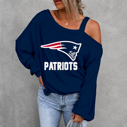 [SPECIAL OFFER] NEW CUSTOMIZED NFL27 NEP NEW ENGLAND PATRIOTS WOMEN'S OFF-SHOULDER LONG SLEEVE SHIRT
