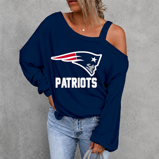 [SPECIAL OFFER] NEW CUSTOMIZED NFL27 NEP NEW ENGLAND PATRIOTS WOMEN'S OFF-SHOULDER LONG SLEEVE SHIRT