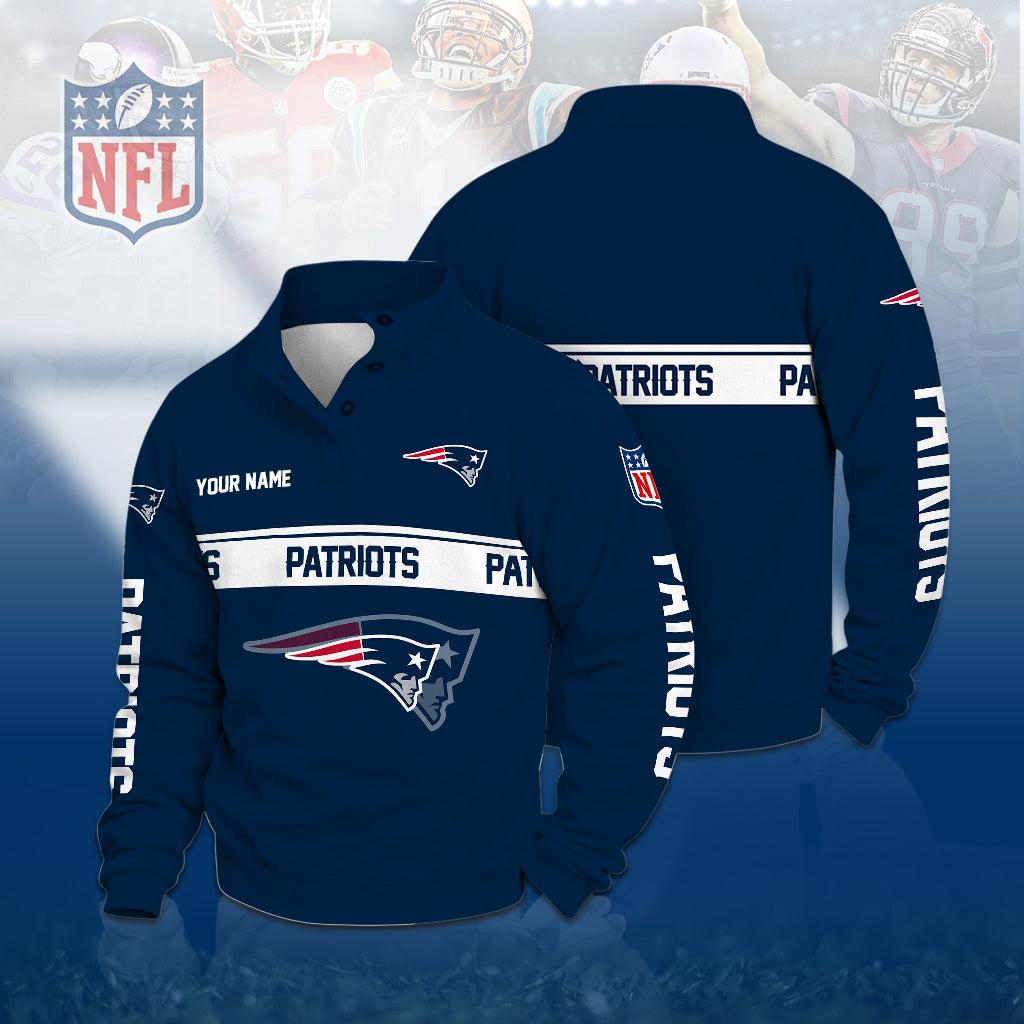[TOUCHDOWN DEAL] NEW CUSTOMIZED NFL27 NEP THE PATRIOTS QUARTER-BUTTON STAND-COLLAR SWEATSHIRT