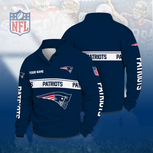 [TOUCHDOWN DEAL] NEW CUSTOMIZED NFL27 NEP THE PATRIOTS QUARTER-BUTTON STAND-COLLAR SWEATSHIRT
