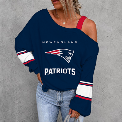 [TOUCHDOWN DEAL] NEW CUSTOMIZED NFL27 NEP NEW ENGLAND PATRIOTS WOMEN'S OFF-SHOULDER LONG SLEEVE SHIRT