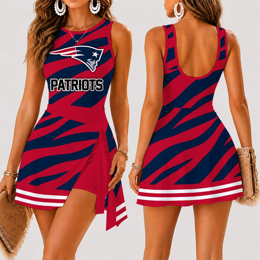 [TOUCHDOWN DEAL] NEW CUSTOMIZED NFL27 NEP NEW ENGLAND PATRIOTS WOMEN'S SUMMER SKORT DRESS