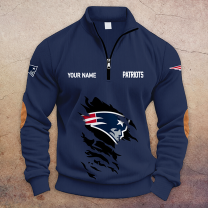[TOUCHDOWN DEAL] NEW CUSTOMIZED NFL27 NEP NEW ENGLAND PATRIOTS MULTICOLOR STRIPED QUATER ZIP SWEATSHIRT