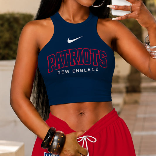 [TOUCHDOWN DEAL] NEW CUSTOMIZED NFL27 NEP NEW ENGLAND PATRIOTS WOMEN'S CROP TOP & LONGPANTS SET