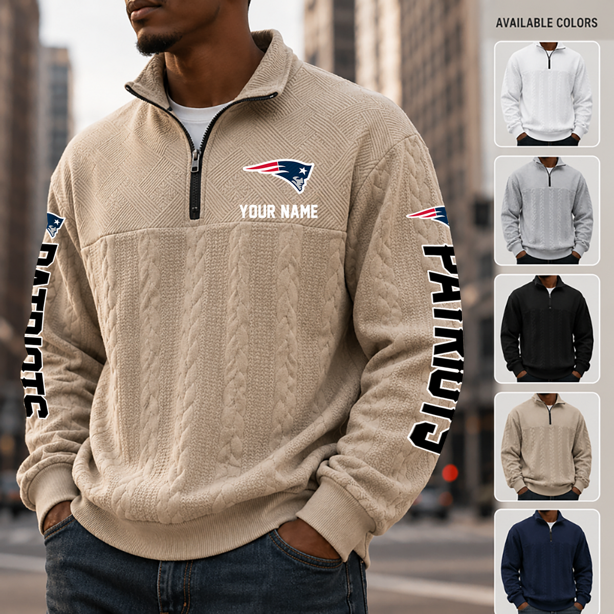 [TOUCHDOWN DEAL] NEW CUSTOMIZED NFL27 NEP NEW ENGLAND PATRIOTS MULTICOLOR QUARTER-ZIP SWEATSHIRT