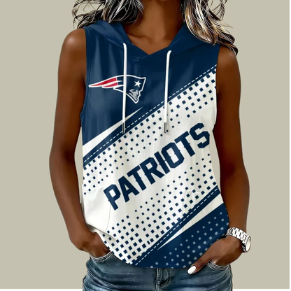 [TOUCHDOWN DEAL] NEW CUSTOMIZED NFL27 NEP NEW ENGLAND PATRIOTS WOMEN'S SLEEVELESS HOODED POCKET TANK TOP