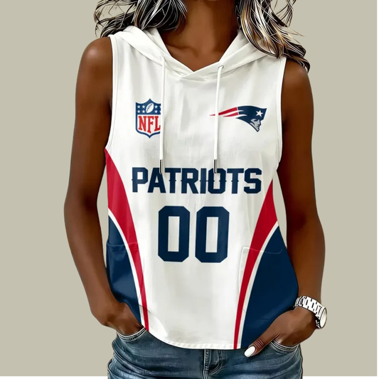 [TOUCHDOWN DEAL] NEW CUSTOMIZED NFL27 NEP NEW ENGLAND PATRIOTS WOMEN'S SLEEVELESS HOODED POCKET TANK TOP