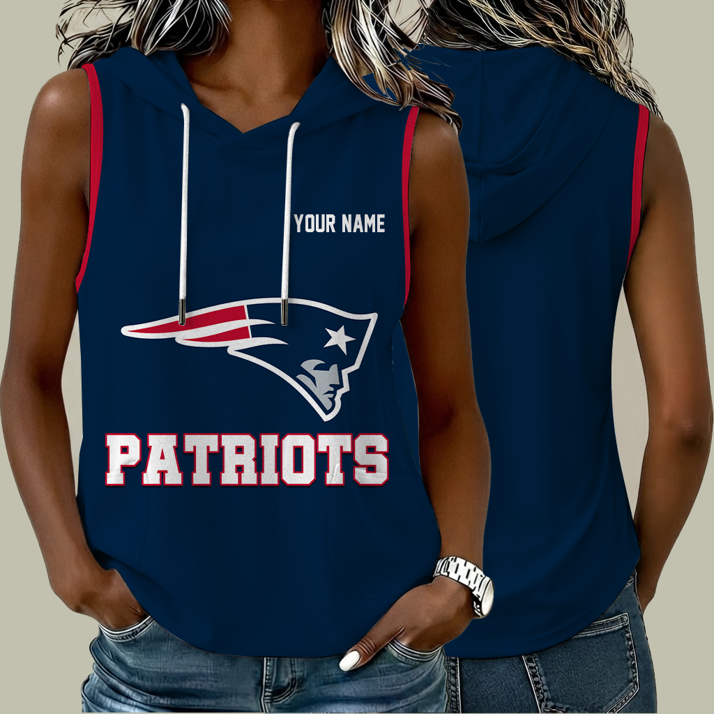 [TOUCHDOWN DEAL] NEW CUSTOMIZED NFL27 NEP NEW ENGLAND PATRIOTS WOMEN'S SLEEVELESS HOODED POCKET TANK TOP