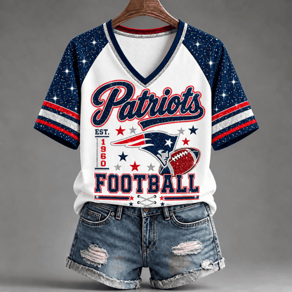 [TOUCHDOWN DEAL] NEW CUSTOMIZED NFL27 NEP THE PATRIOTS BUC-EE'S V-NECK FEMALE SHIRT