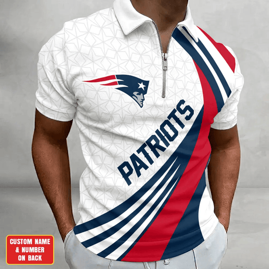 [TOUCHDOWN DEAL] NEW CUSTOMIZED NFL27 NEP NEW ENGLAND PATRIOTS ZIP POLO SHIRT