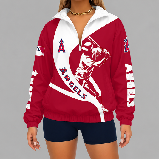 [HOMERUN DEAL] NEW CUSTOMIZED MLB27 LAA LOS ANGELES ANGELS V-NECK ZIPPER SWEATSHIRT JACKET