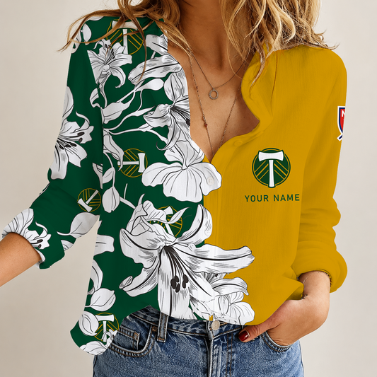 [GOAL DEAL] NEW CUSTOMIZED MLS27 PLT PORTLAND TIMBERS WOMEN CASUAL SHIRT