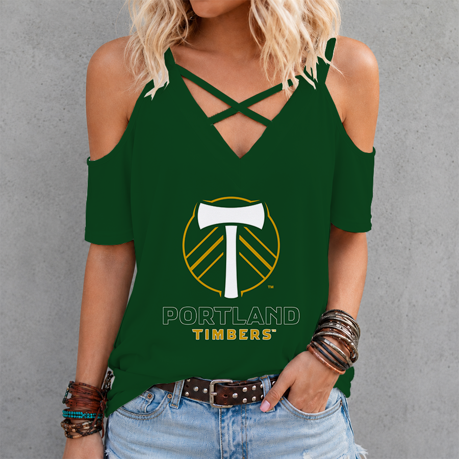 [GOAL DEAL] NEW CUSTOMIZED MLS27 PLT PORTLAND TIMBERS CRISS CROSS V-NECK TOP