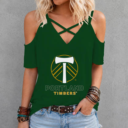 [GOAL DEAL] NEW CUSTOMIZED MLS27 PLT PORTLAND TIMBERS CRISS CROSS V-NECK TOP