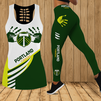[GOAL DEAL] NEW CUSTOMIZED MLS27 PLT PORTLAND TIMBERS HOLLOW TANK TOP & LEGGINGS SET