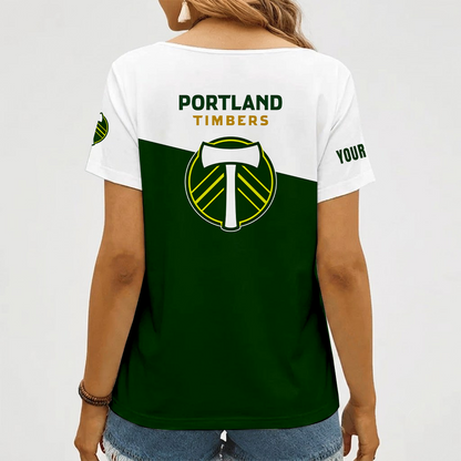 [GOAL DEAL] NEW CUSTOMIZED MLS27 PLT PORTLAND TIMBERS V-NECK FEMALE SHIRT