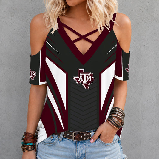 [HOMERUN DEAL] NEW CUSTOMIZED NCAA CWS27 TAA TEXAS A&M AGGIES CRISS CROSS V-NECK TOP