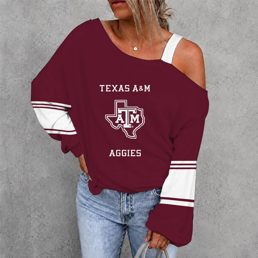 [HOMERUN DEAL] NEW CUSTOMIZED NCAA CWS27 TAA TEXAS A&M AGGIES WOMEN'S OFF-SHOULDER LONG SLEEVE SHIRT