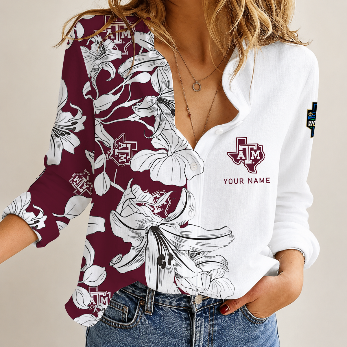 [HOMERUN DEAL] NEW CUSTOMIZED NCAA CWS27 TAA TEXAS A&M AGGIES WOMEN CASUAL SHIRT