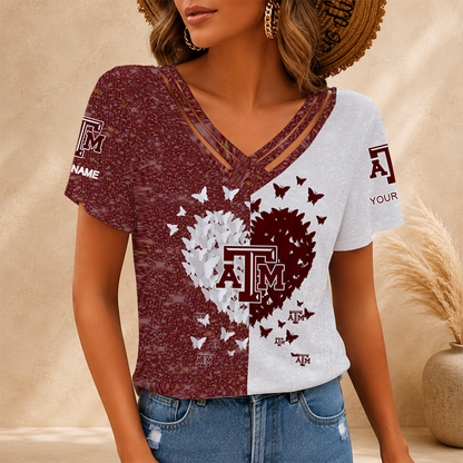 [FAN FAVORITE] NEW CUSTOMIZED NCAA CWS27 TAA TEXAS A&M AGGIES V-NECK SHIRT