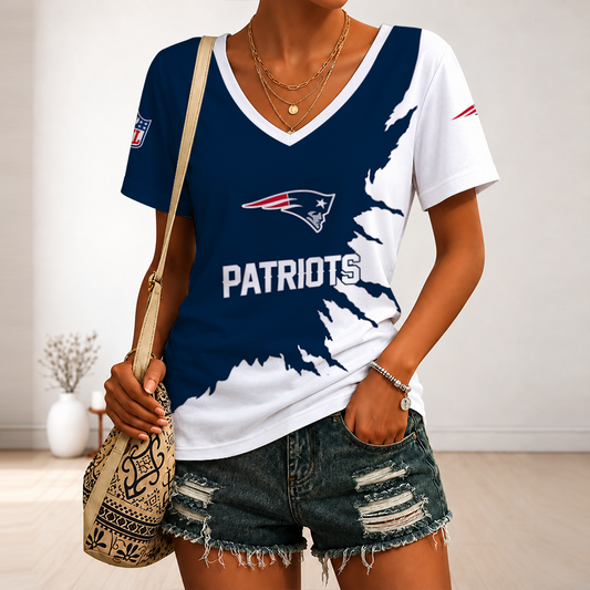[TOUCHDOWN DEAL] NEW CUSTOMIZED NFL27 NEP NEW ENGLAND PATRIOTS V-NECK FEMALE SHIRT