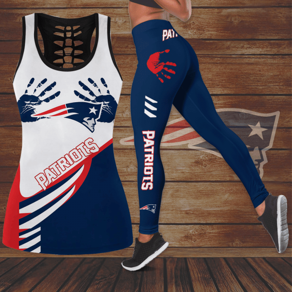 [TOUCHDOWN DEAL] NEW CUSTOMIZED NFL27 NEP NEW ENGLAND PATRIOTS HOLLOW TANK TOP & LEGGINGS SET