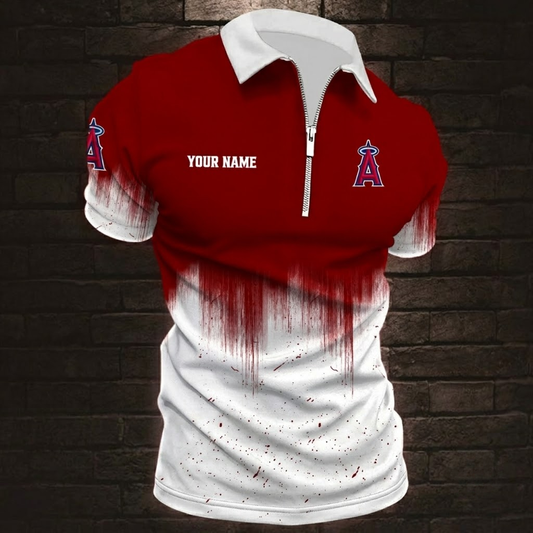 [HOMERUN DEAL] NEW CUSTOMIZED MLB27 LAA LOS ANGELES ANGELS ZIP POLO SHIRT
