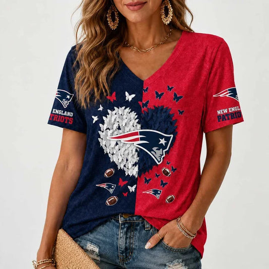 [TOUCHDOWN DEAL] NEW CUSTOMIZED NFL27 NEP NEW ENGLAND PATRIOTS V-NECK FEMALE SHIRT