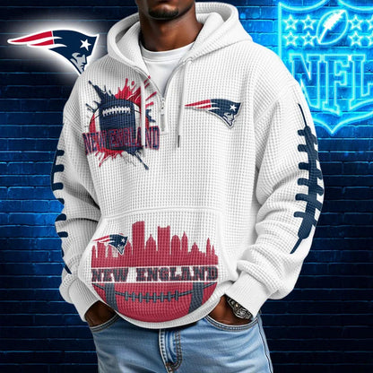 [TOUCHDOWN DEAL] NEW CUSTOMIZED NFL27 NEP NEW ENGLAND PATRIOTS WAFFLE FULL ZIP HOODIE