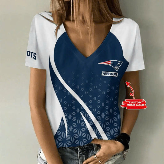 [TOUCHDOWN DEAL] NEW CUSTOMIZED NFL27 NEP NEW ENGLAND PATRIOTS V-NECK FEMALE SHIRT
