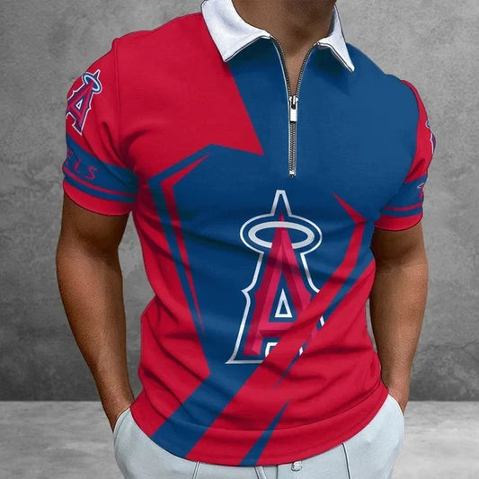 [HOMERUN DEAL] NEW CUSTOMIZED MLB27 LAA LOS ANGELES ANGELS ZIP POLO SHIRT