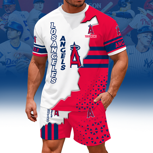 [HOMERUN DEAL] NEW CUSTOMIZED MLB27 LAA LOS ANGELES ANGELS UNISEX T-SHIRT & SHORTS SET
