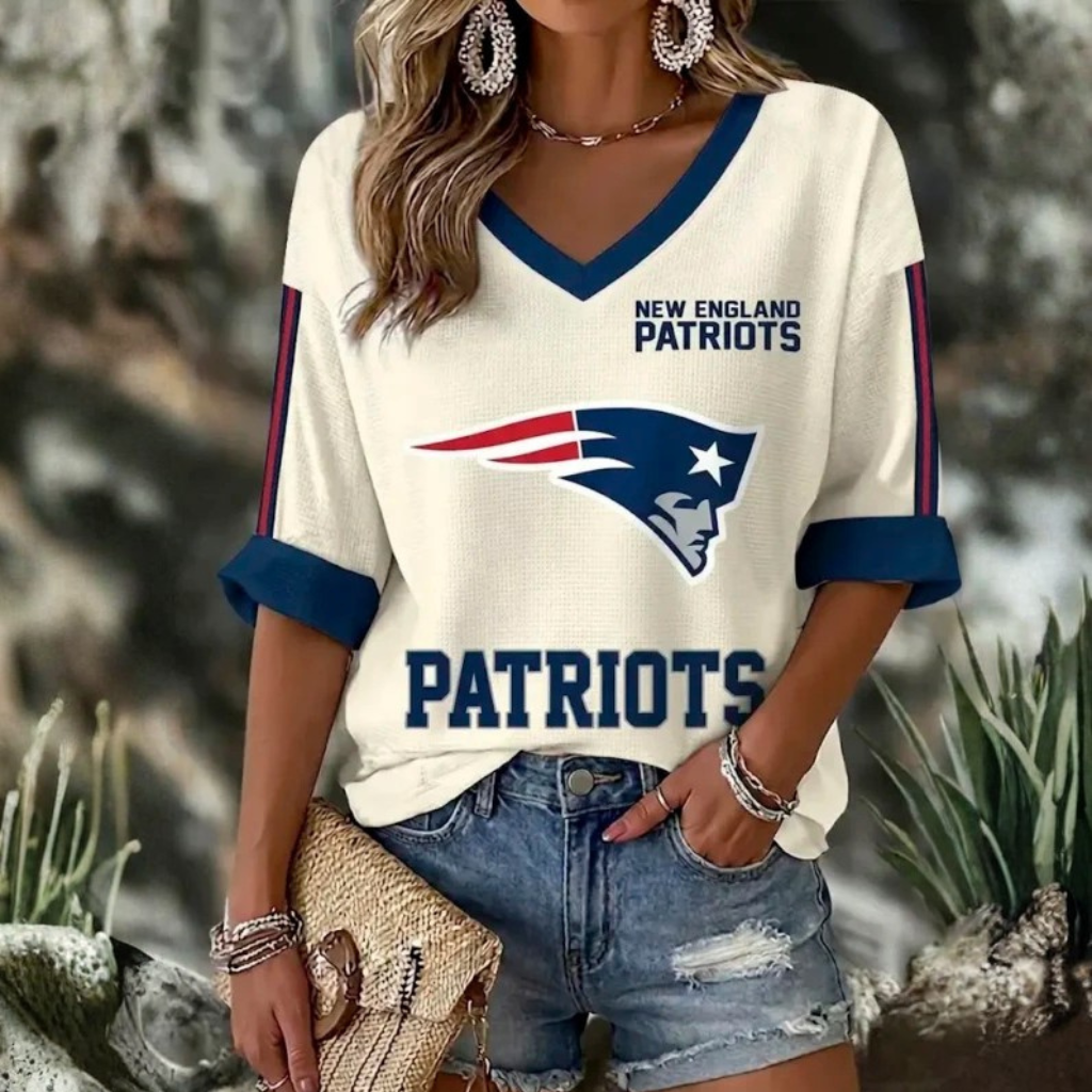 [TOUCHDOWN DEAL] NEW CUSTOMIZED NFL27 NEP NEW ENGLAND PATRIOTS WOMEN'S HEART V-NECK LONG SLEEVE SHIRT